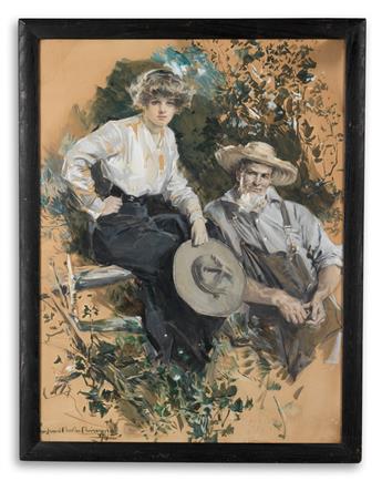 HOWARD CHANDLER CHRISTY. The farmer crossed the plowed strip to Saxon, and joined her on the rail.